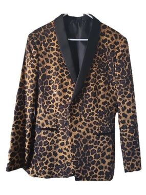 jf j.ferrar Leopard Print Blazer with Black Shawl Collar
